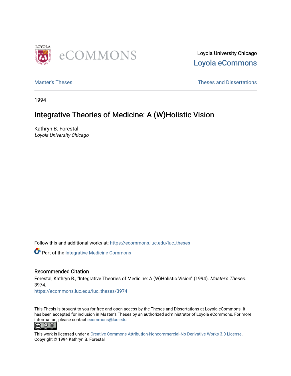 Integrative Theories of Medicine: a (W)Holistic Vision