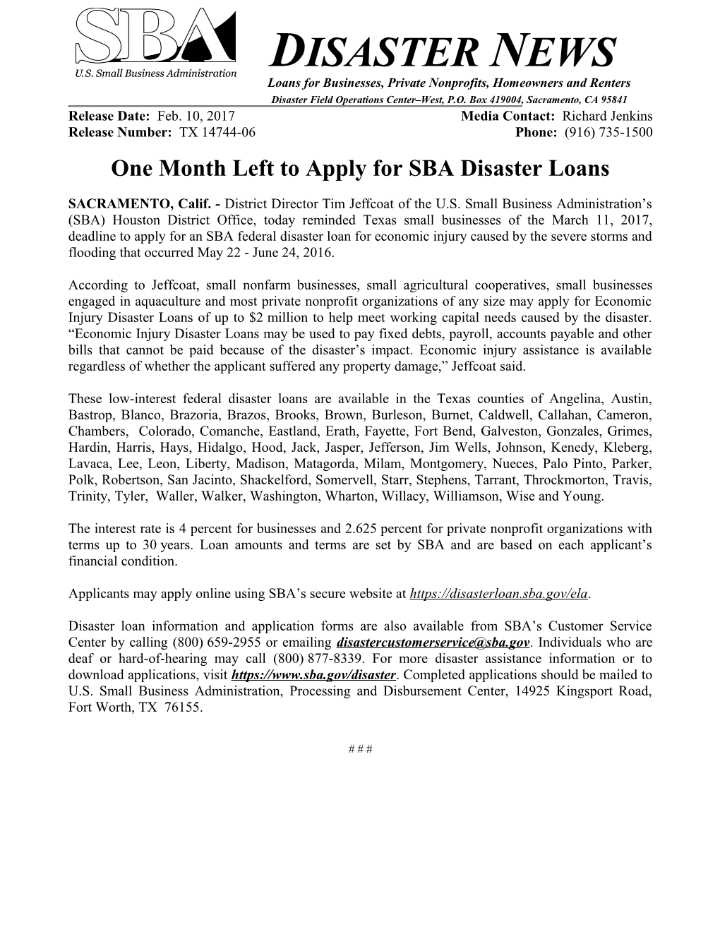 One Month Left to Apply for SBA Disaster Loans