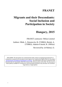 Social Inclusion and Participation in Society Hungary, 2015