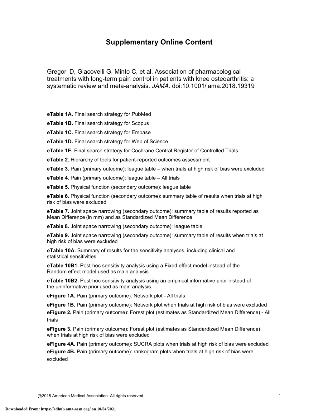 Association of Pharmacological Treatments with Long-Term Pain Control in Patients with Knee Osteoarthritis: a Systematic Review and Meta-Analysis