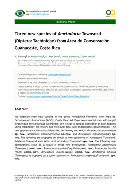 Three New Species of Ametadoria Townsend (Diptera: Tachinidae) from Area De Conservación Guanacaste, Costa Rica