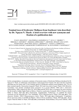 Nominal Taxa of Freshwater Mollusca from Southeast Asia Described by Dr