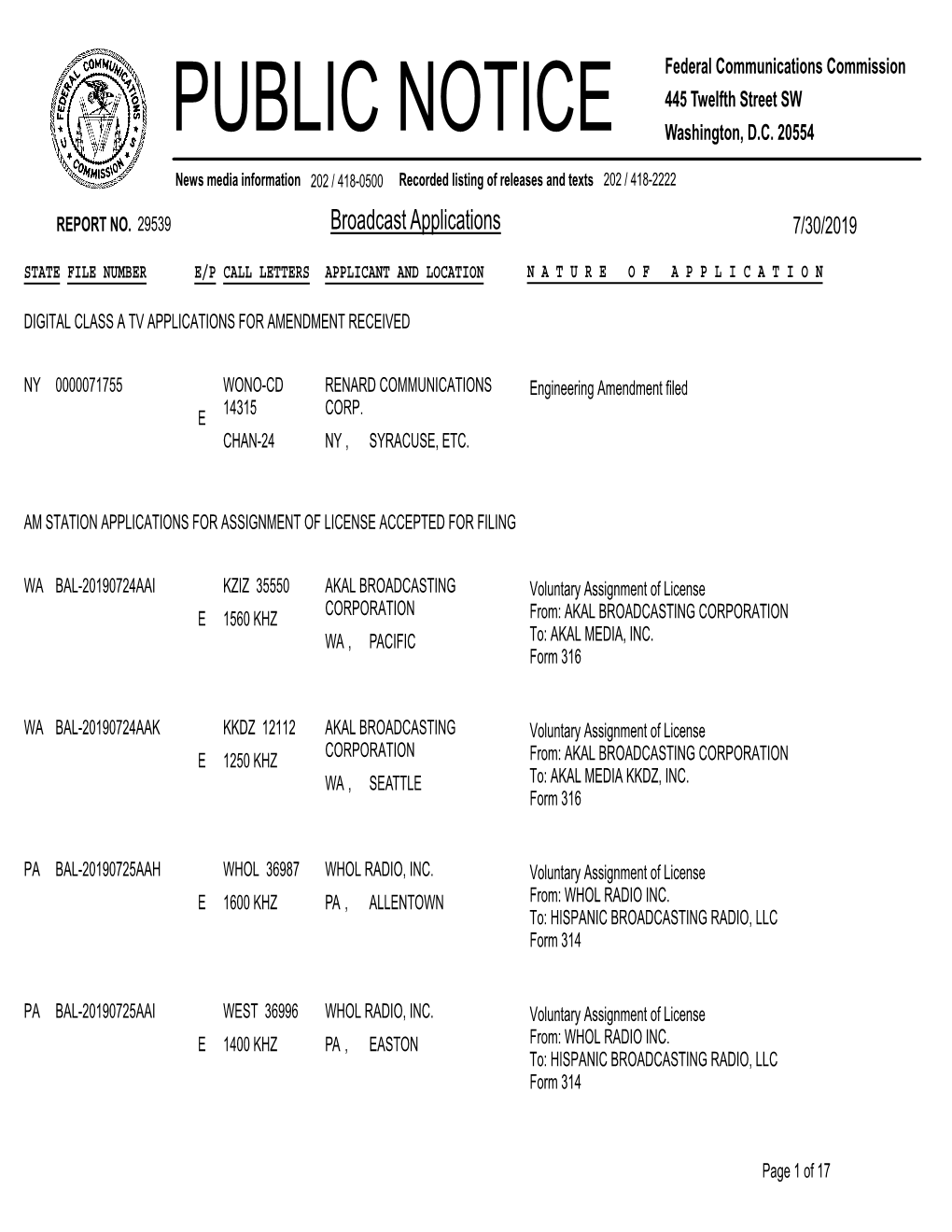 Broadcast Applications 7/30/2019