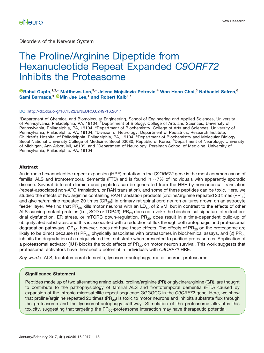 The Proline/Arginine Dipeptide from Hexanucleotide Repeat Expanded C9ORF72 Inhibits the Proteasome