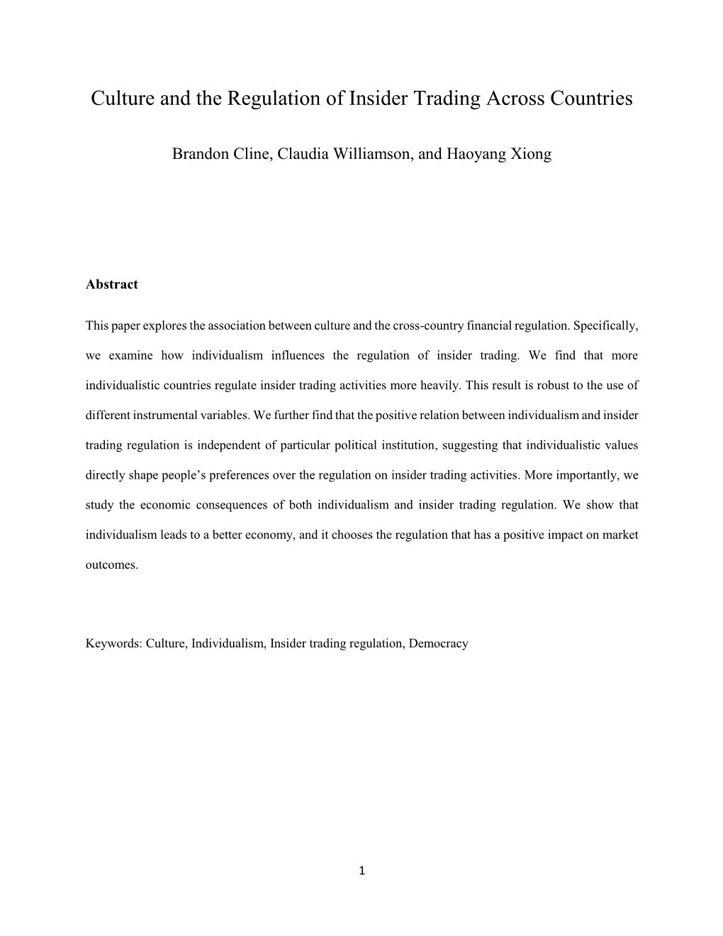 Culture and the Regulation of Insider Trading Across Countries