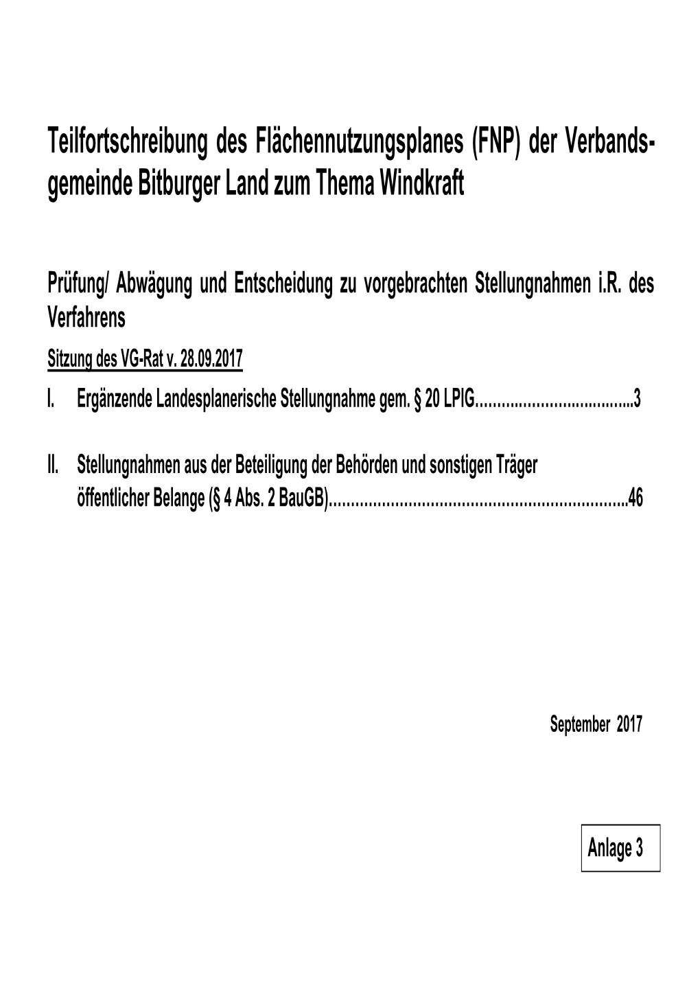 FNP) Der Verbands- Gemeinde Bitburger Land Zum Thema Windkraft