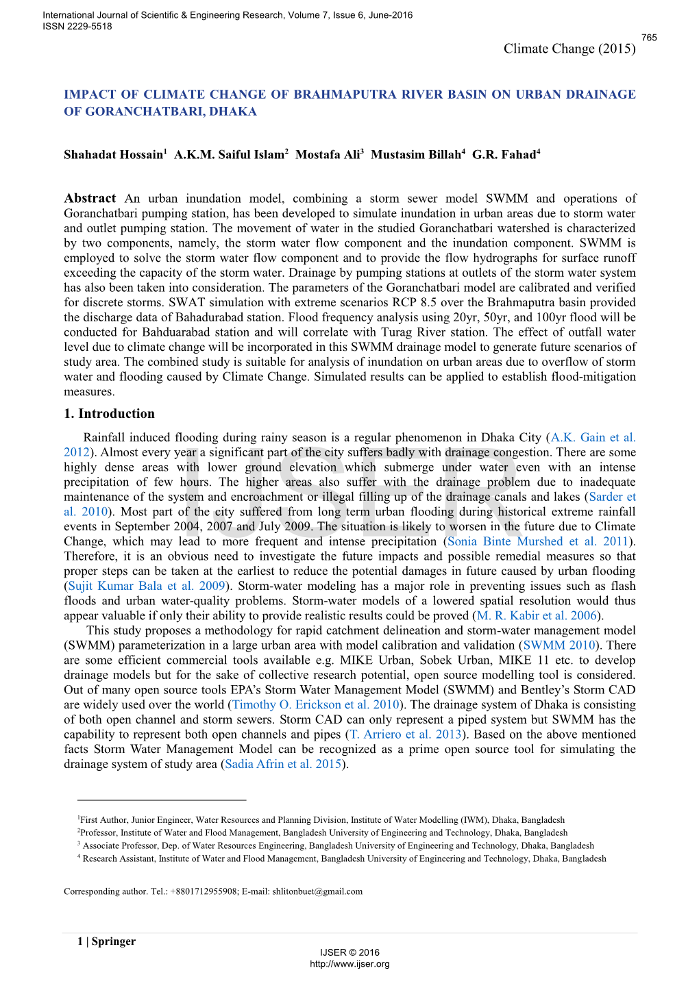 Impcat of Climate Change of Brahmaputra River Basin On