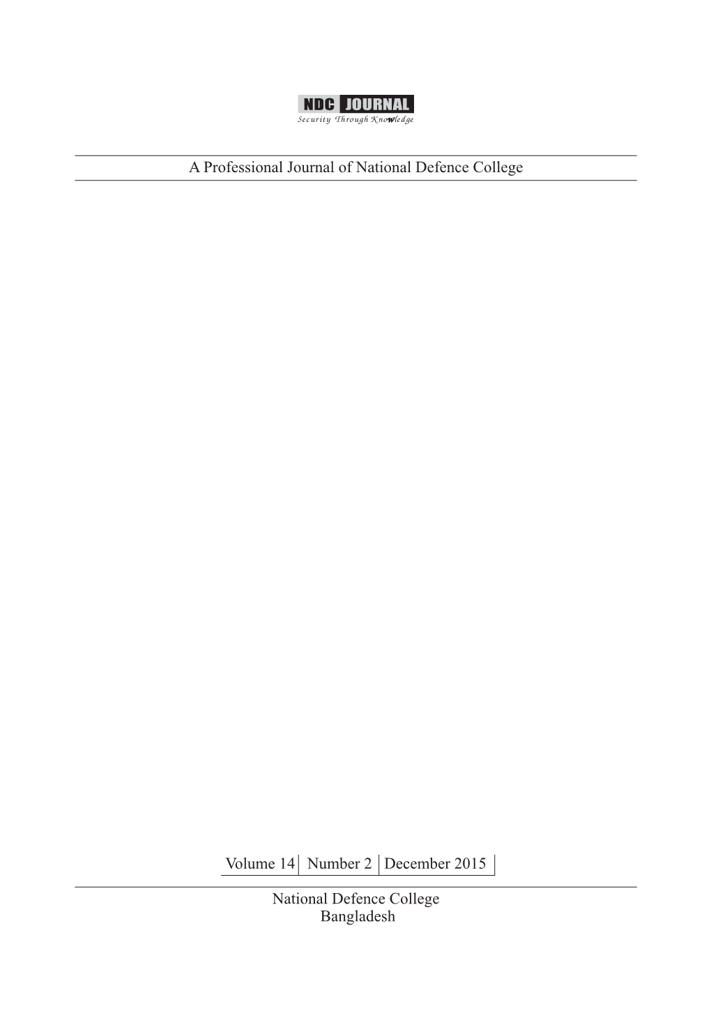 A Professional Journal of National Defence College Volume 14