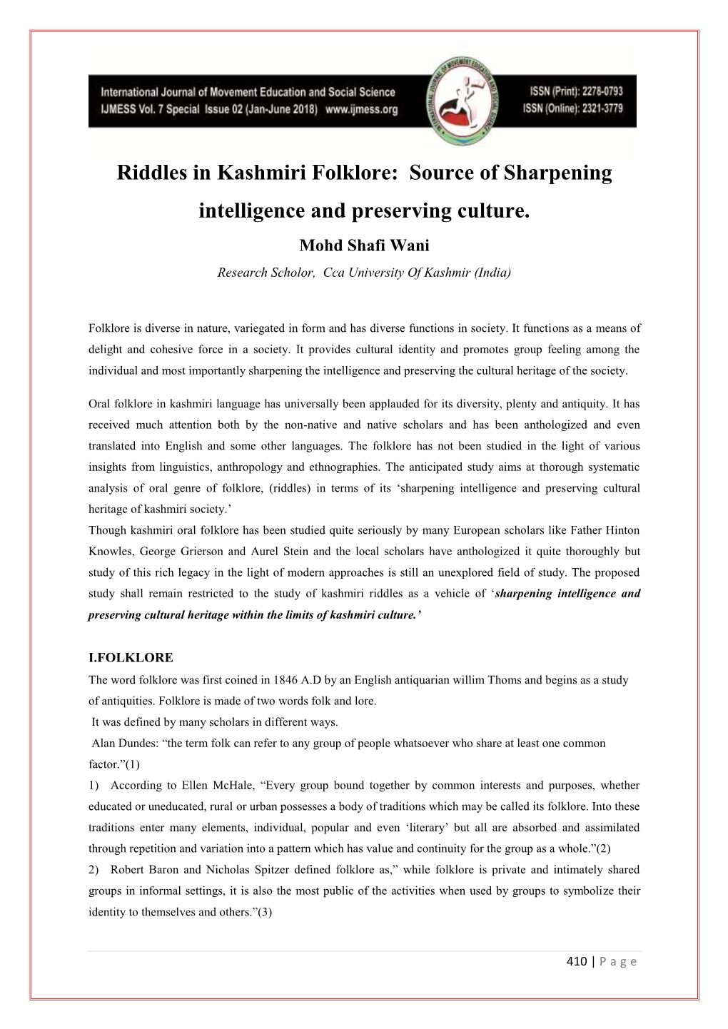 Riddles in Kashmiri Folklore: Source of Sharpening Intelligence and Preserving Culture