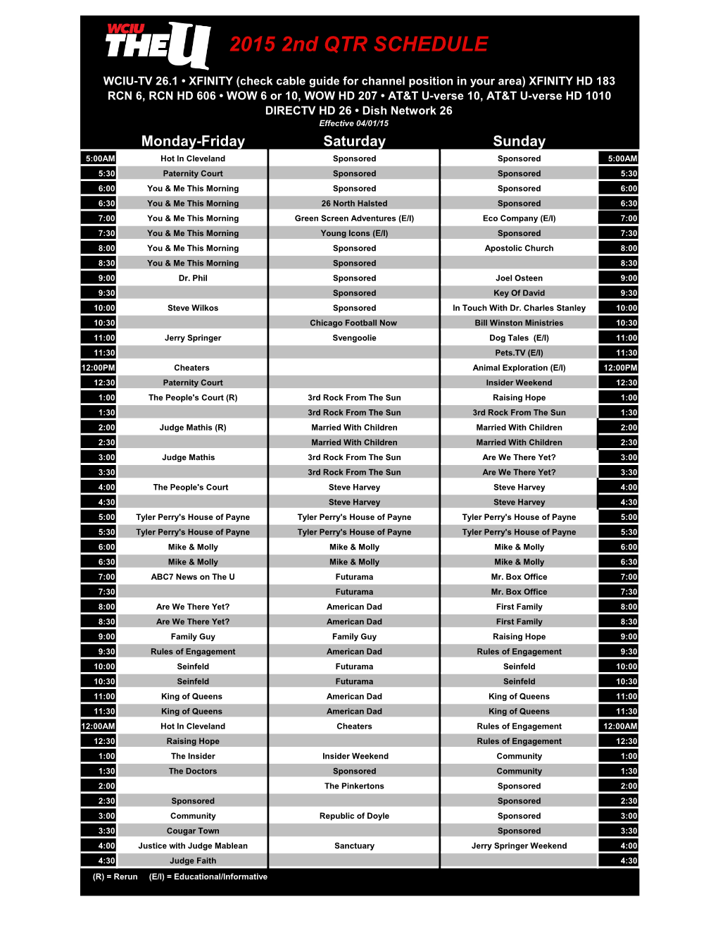 2015 2Nd QTR SCHEDULE