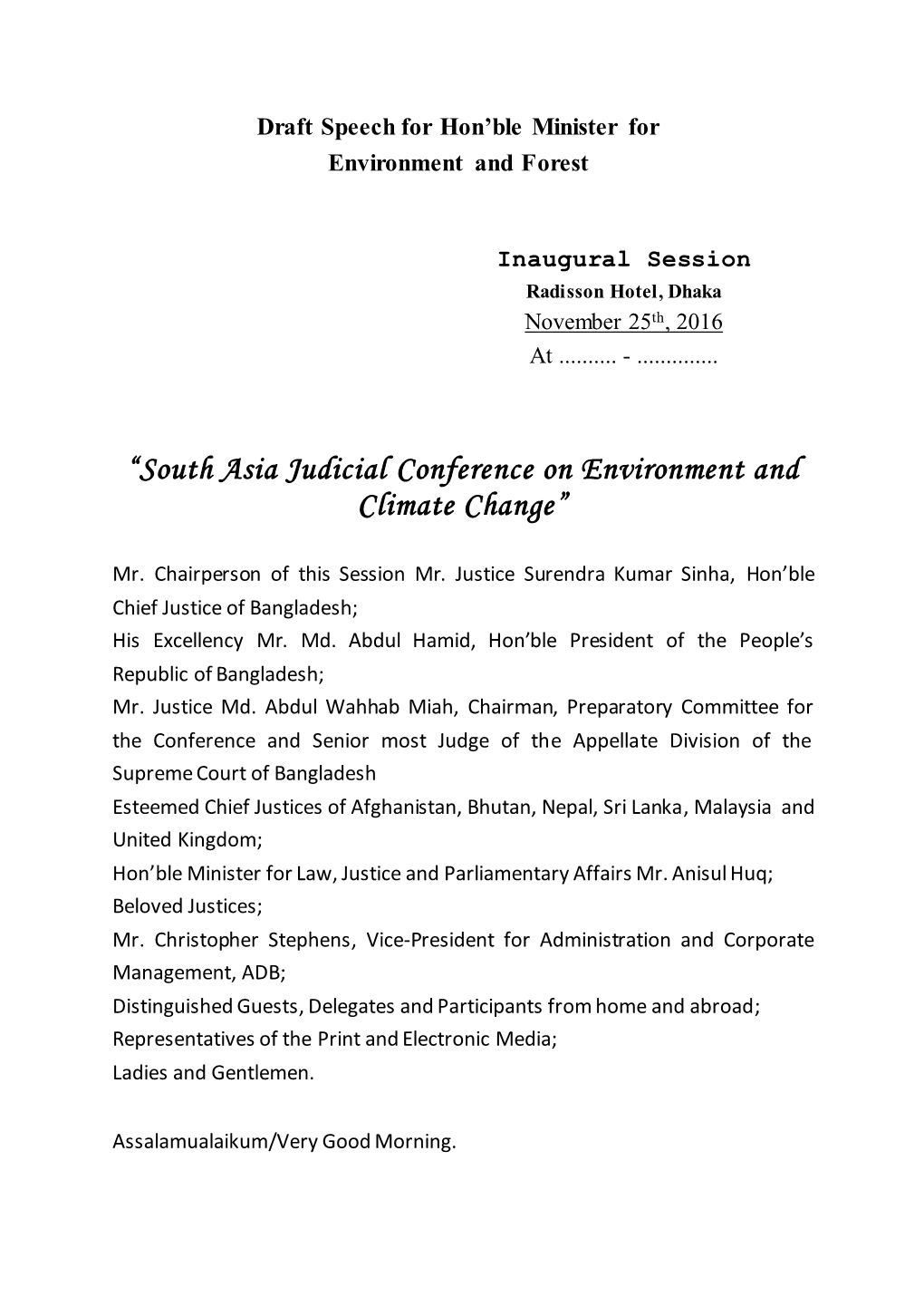 South Asia Judicial Conference on Environment and Climate Change”