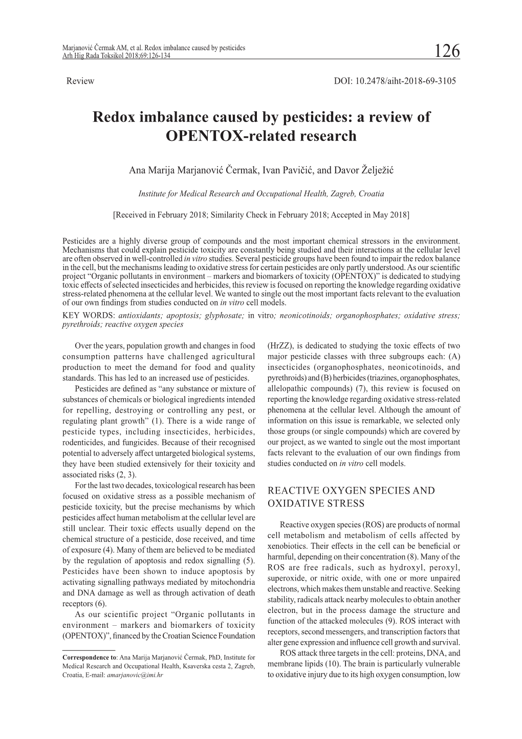 Redox Imbalance Caused by Pesticides: a Review of OPENTOX-Related Research