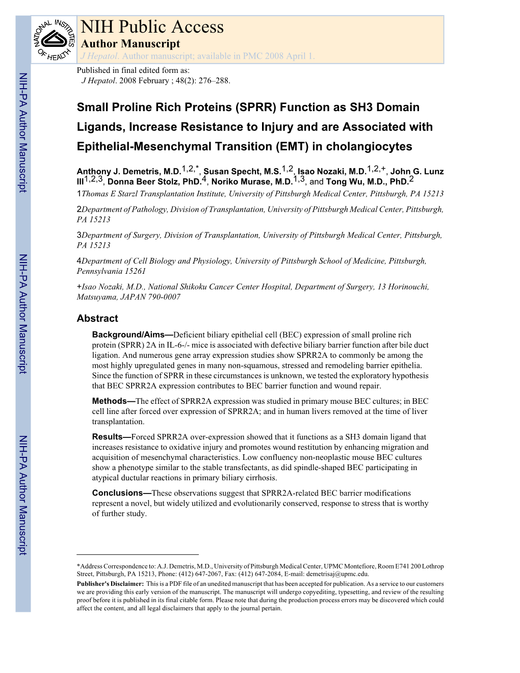 NIH Public Access Author Manuscript J Hepatol