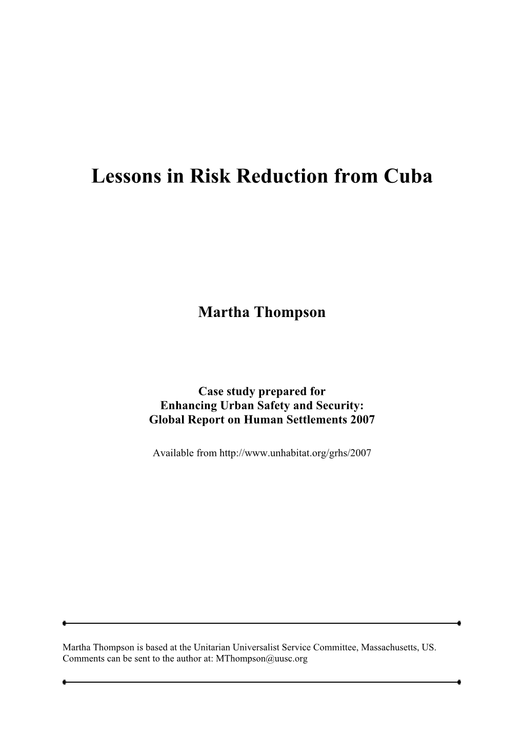 Lessons in Risk Reduction from Cuba