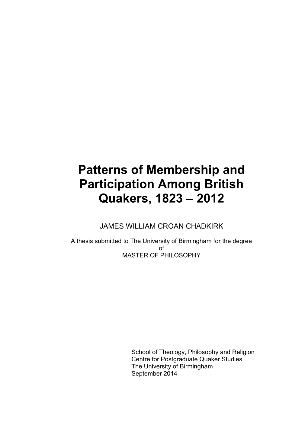 Patterns of Membership and Participation Among British Quakers, 1823 – 2012