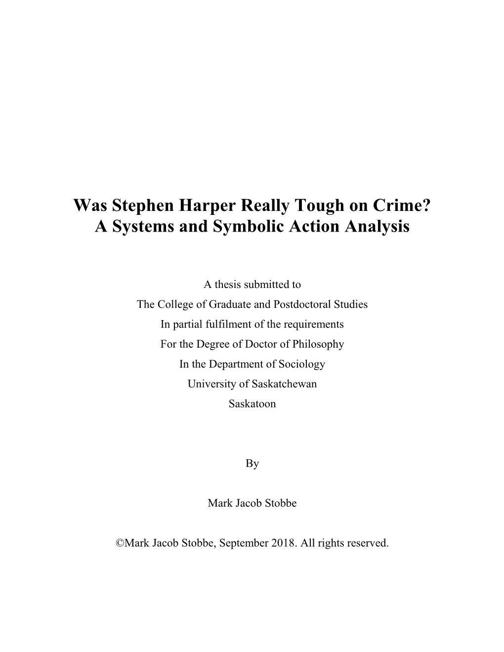 Was Stephen Harper Really Tough on Crime? a Systems and Symbolic Action Analysis