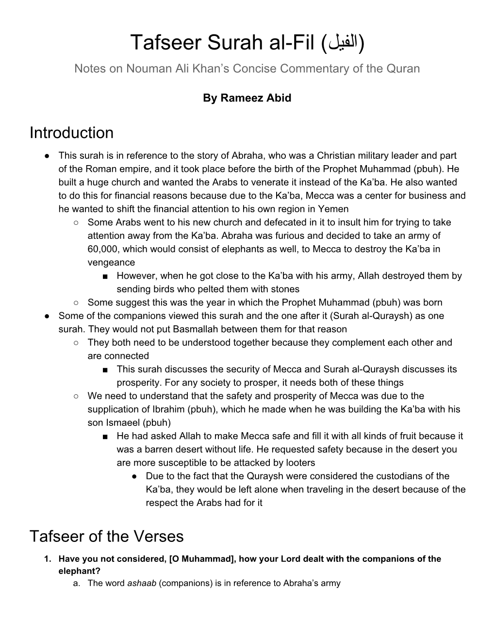 Tafseer Surah Al-Fil Notes on Nouman Ali Khan’S Concise Commentary of the Quran