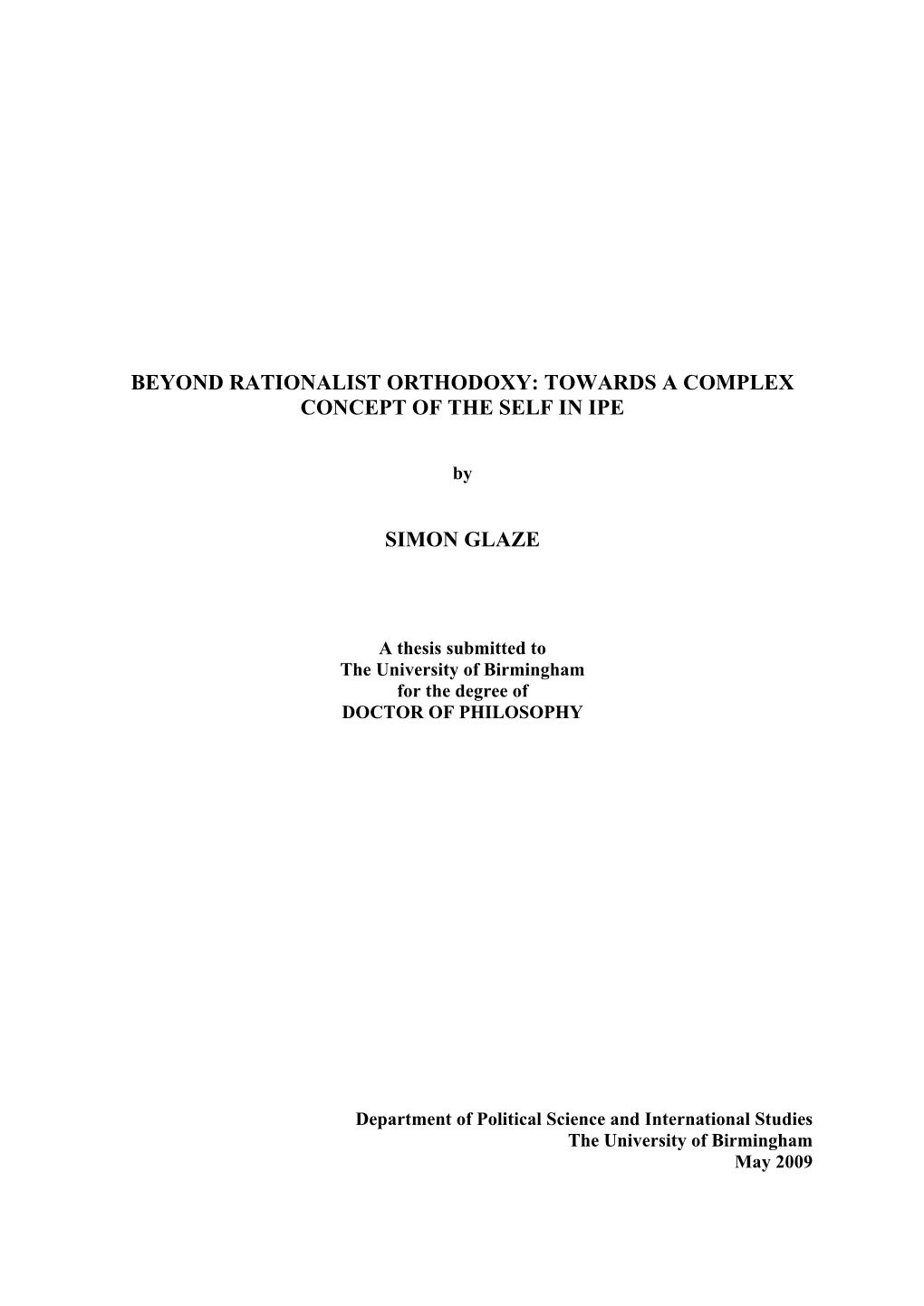 Beyond Rationalist Orthodoxy: Towards a Complex Concept of the Self in Ipe