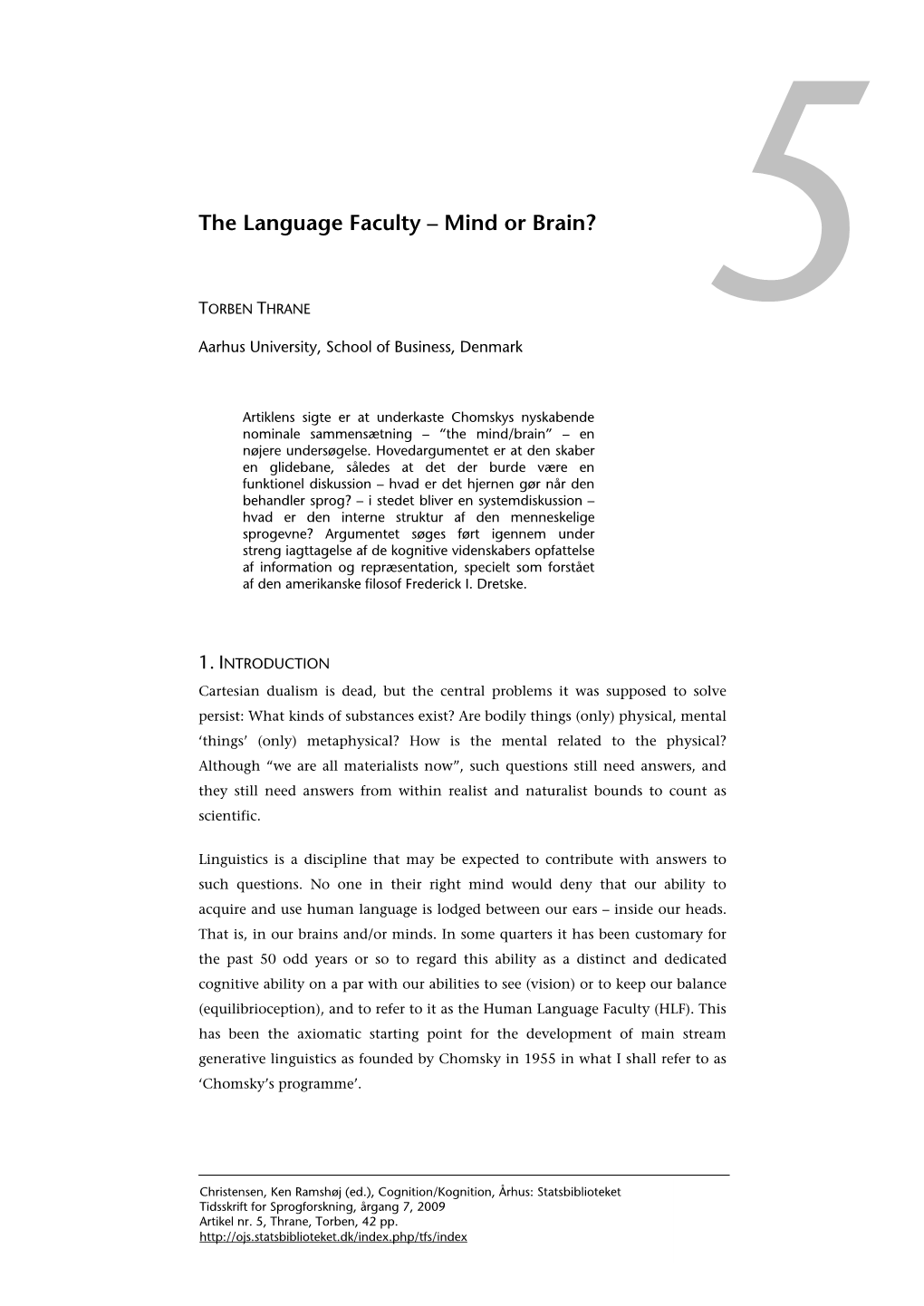 The Language Faculty – Mind Or Brain?