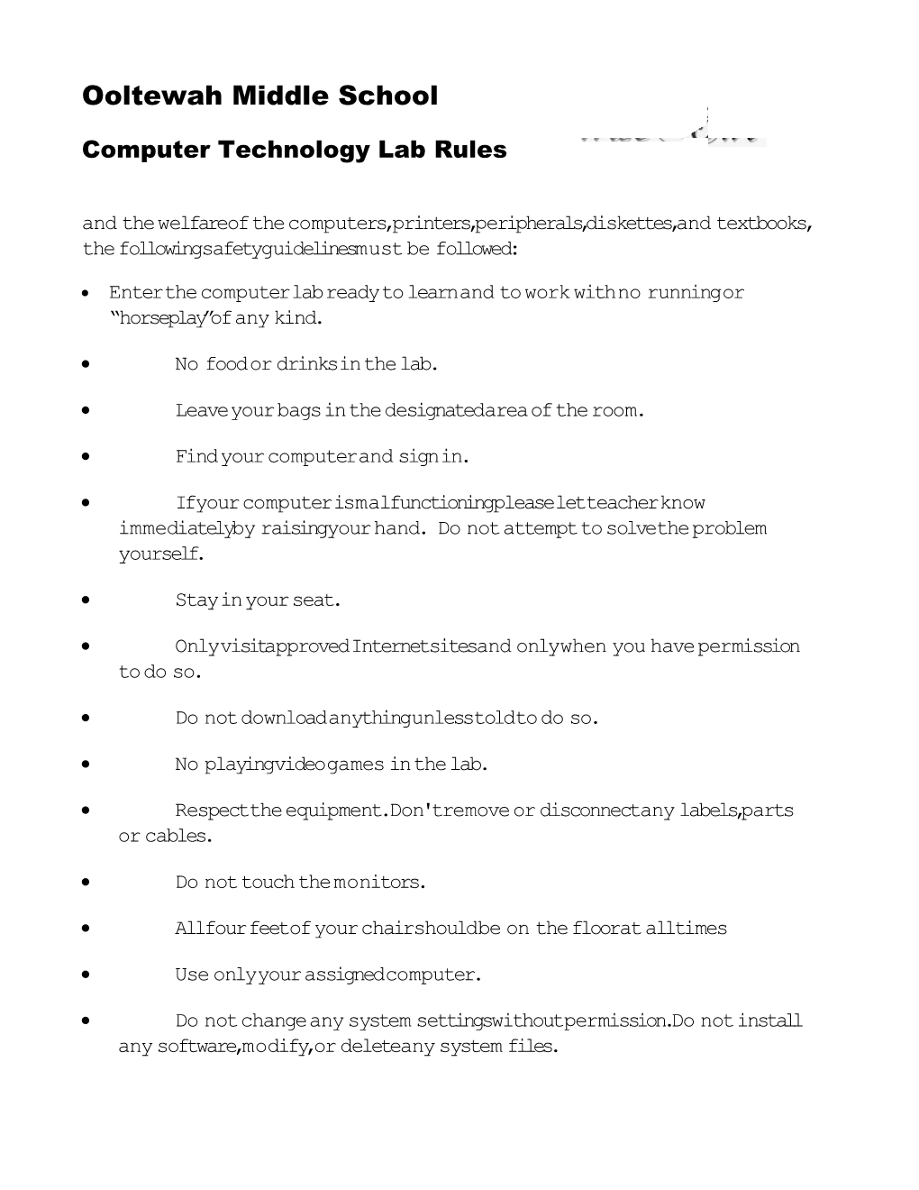 Computer Technology Lab Rules