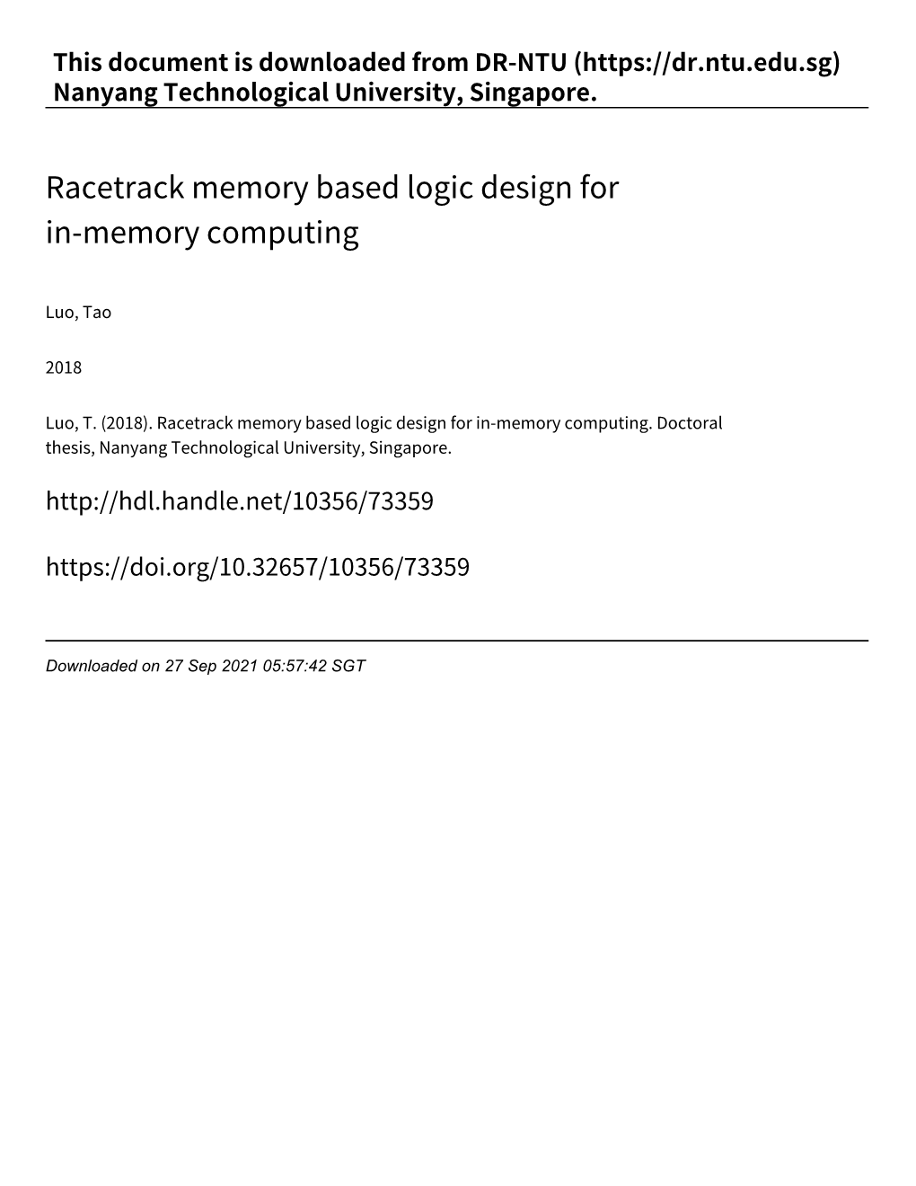 Racetrack Memory Based Logic Design for In‑Memory Computing