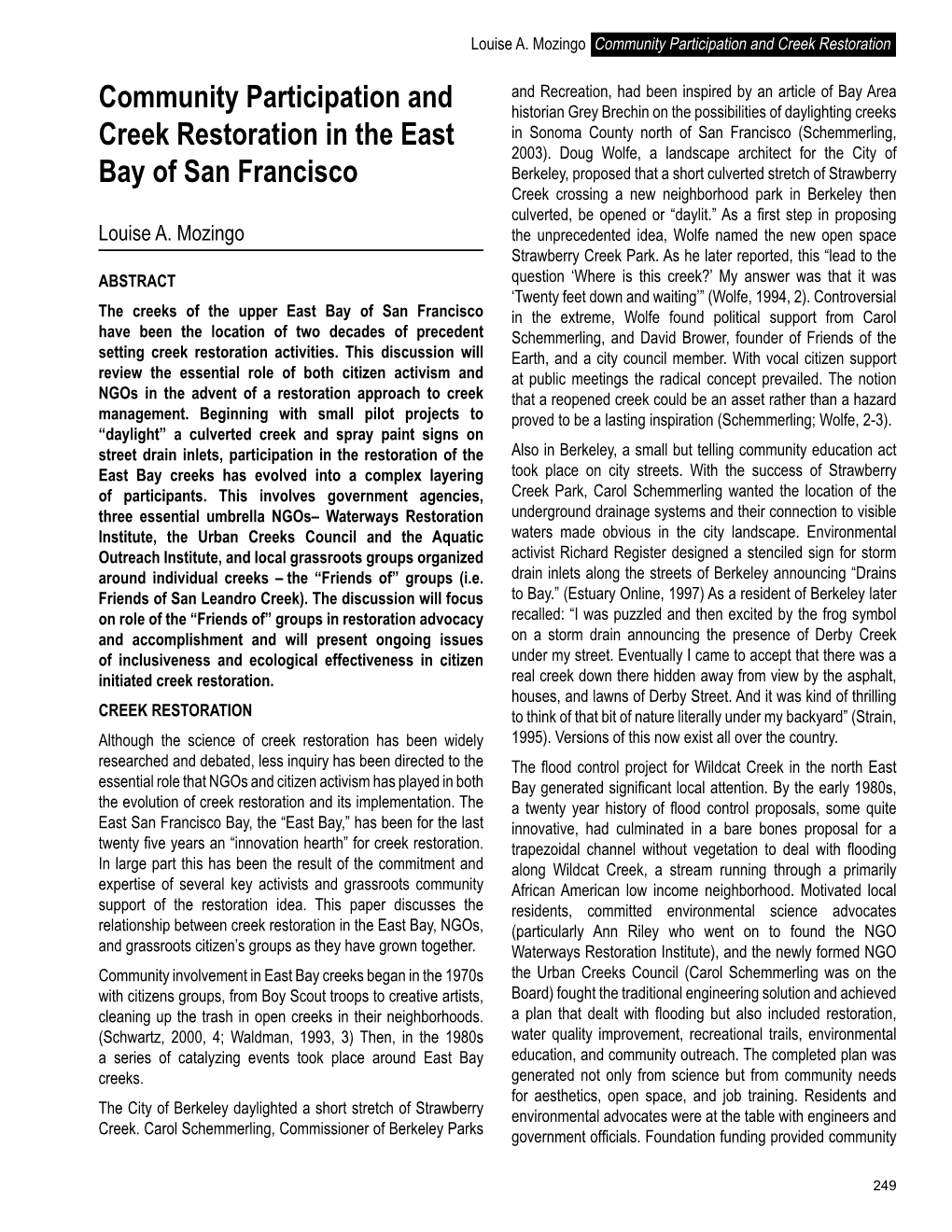 Community Participation and Creek Restoration in the East Bay of San Francisco