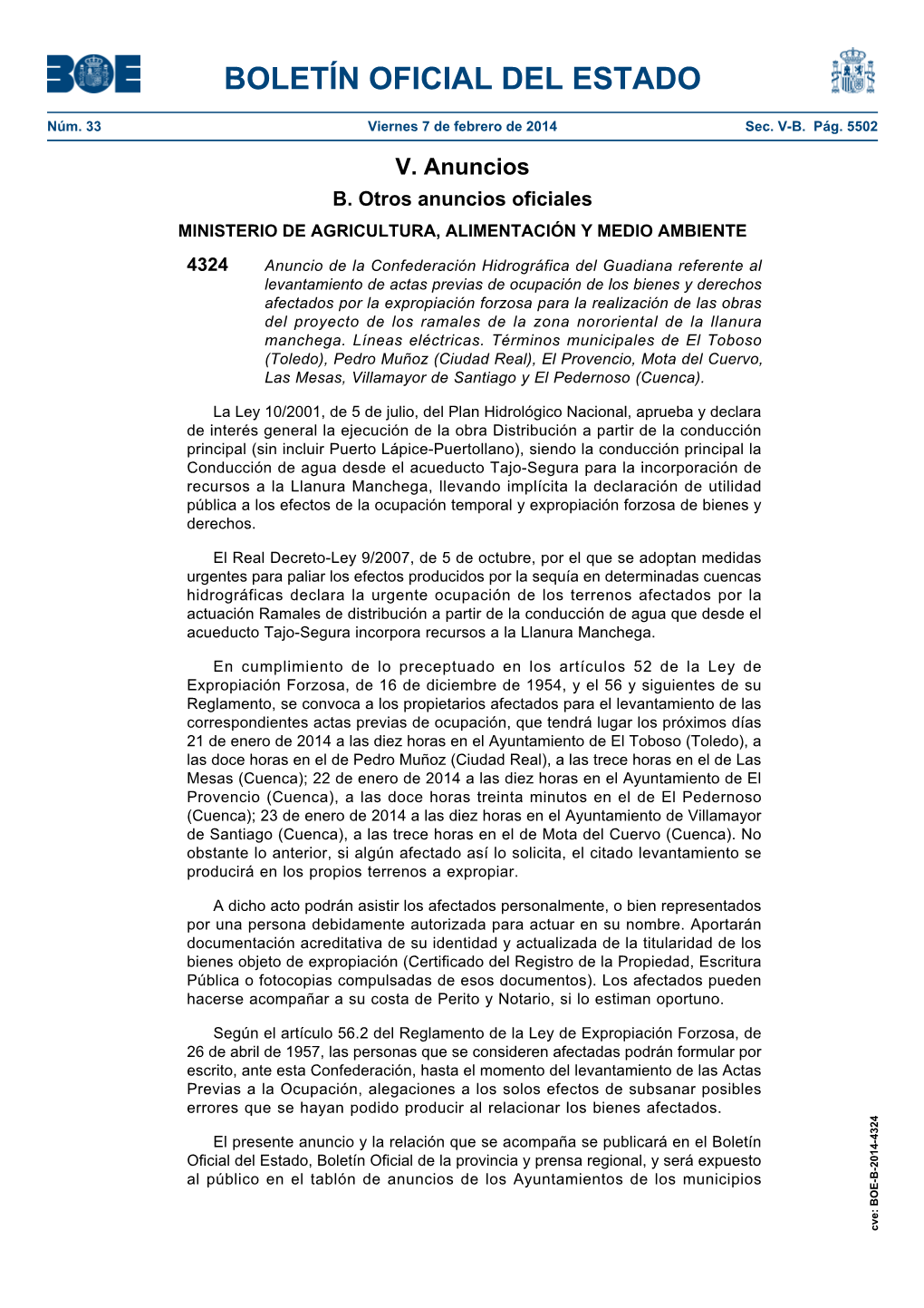 Anuncio 4324 Del BOE Núm. 33 De 2014