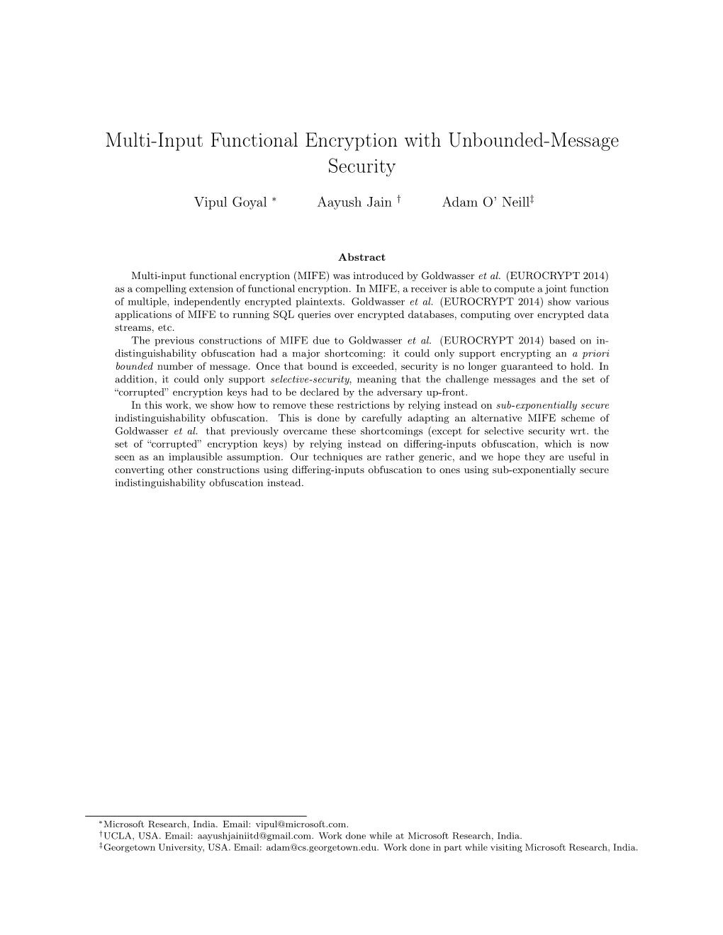 Multi-Input Functional Encryption with Unbounded-Message Security