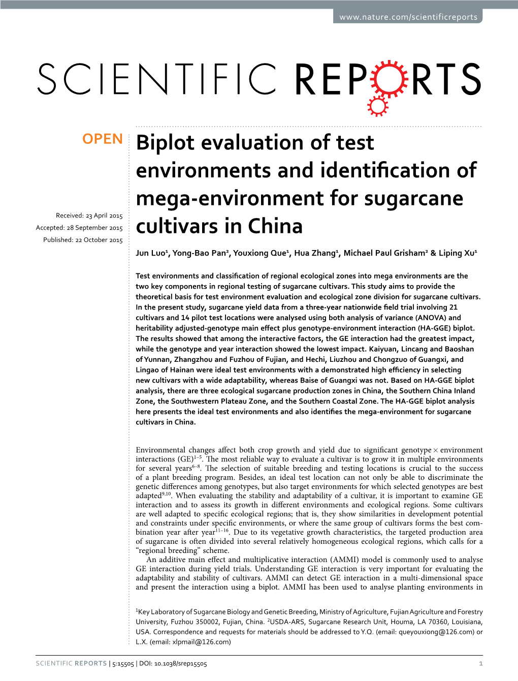 Biplot Evaluation of Test Environments and Identification of Mega