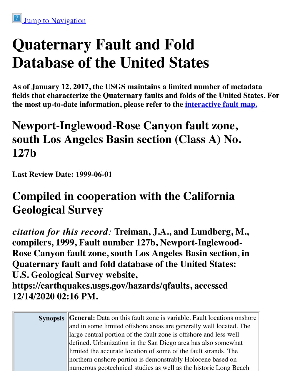 Quaternary Fault and Fold Database of the United States