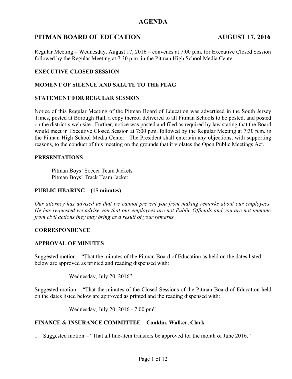 Work Session Tuesday, , 2006 Convenes at 7:00 P