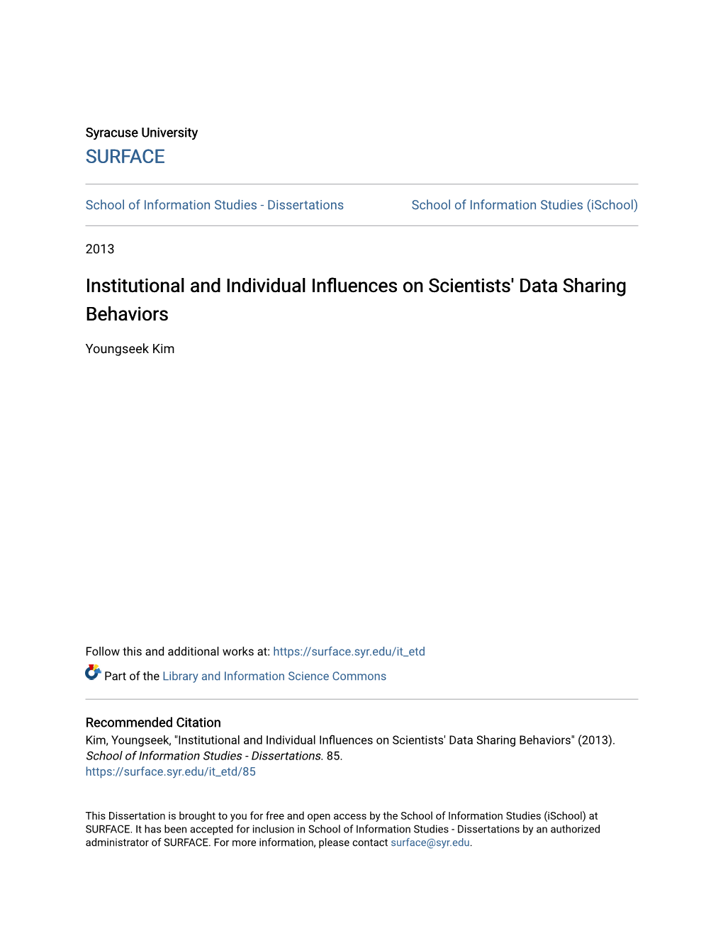 Institutional and Individual Influences on Scientists' Data Sharing Behaviors