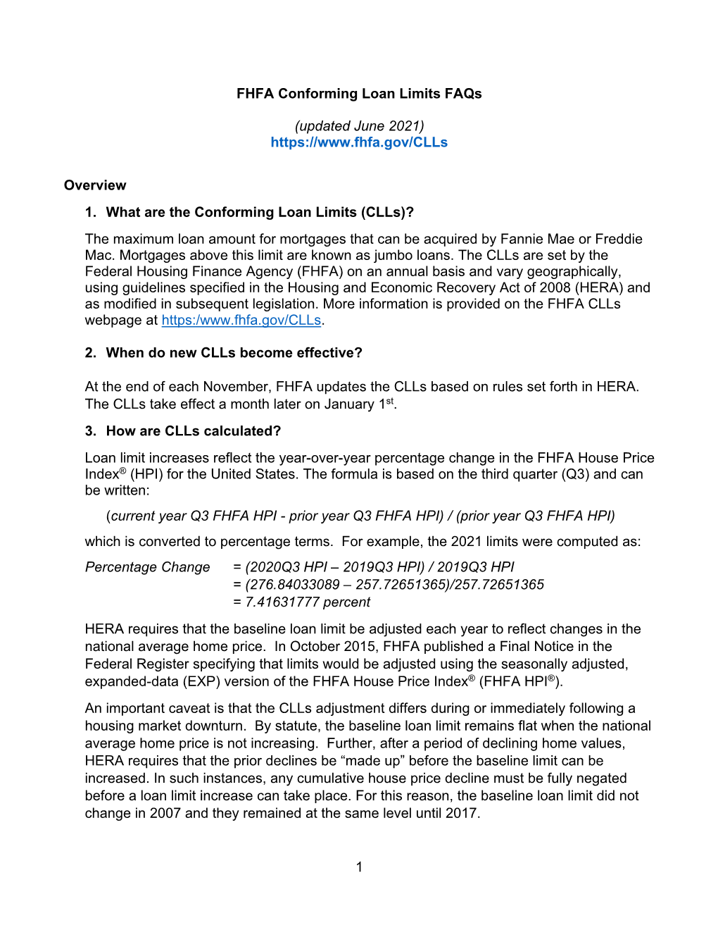 FHFA Clls Faqs