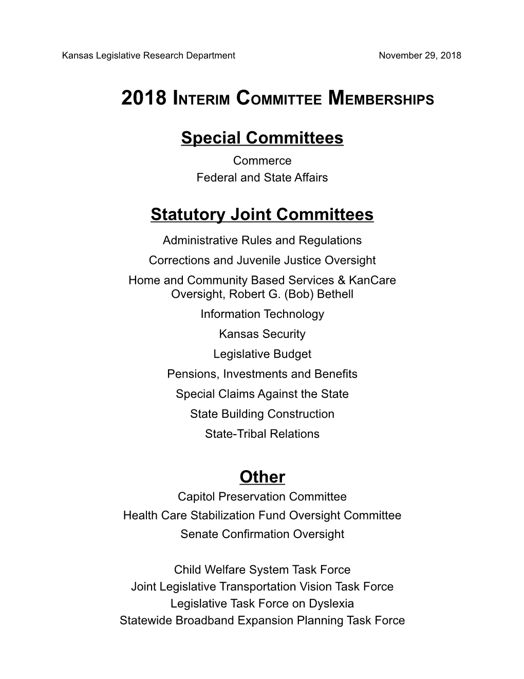 Interim Committee Memberships