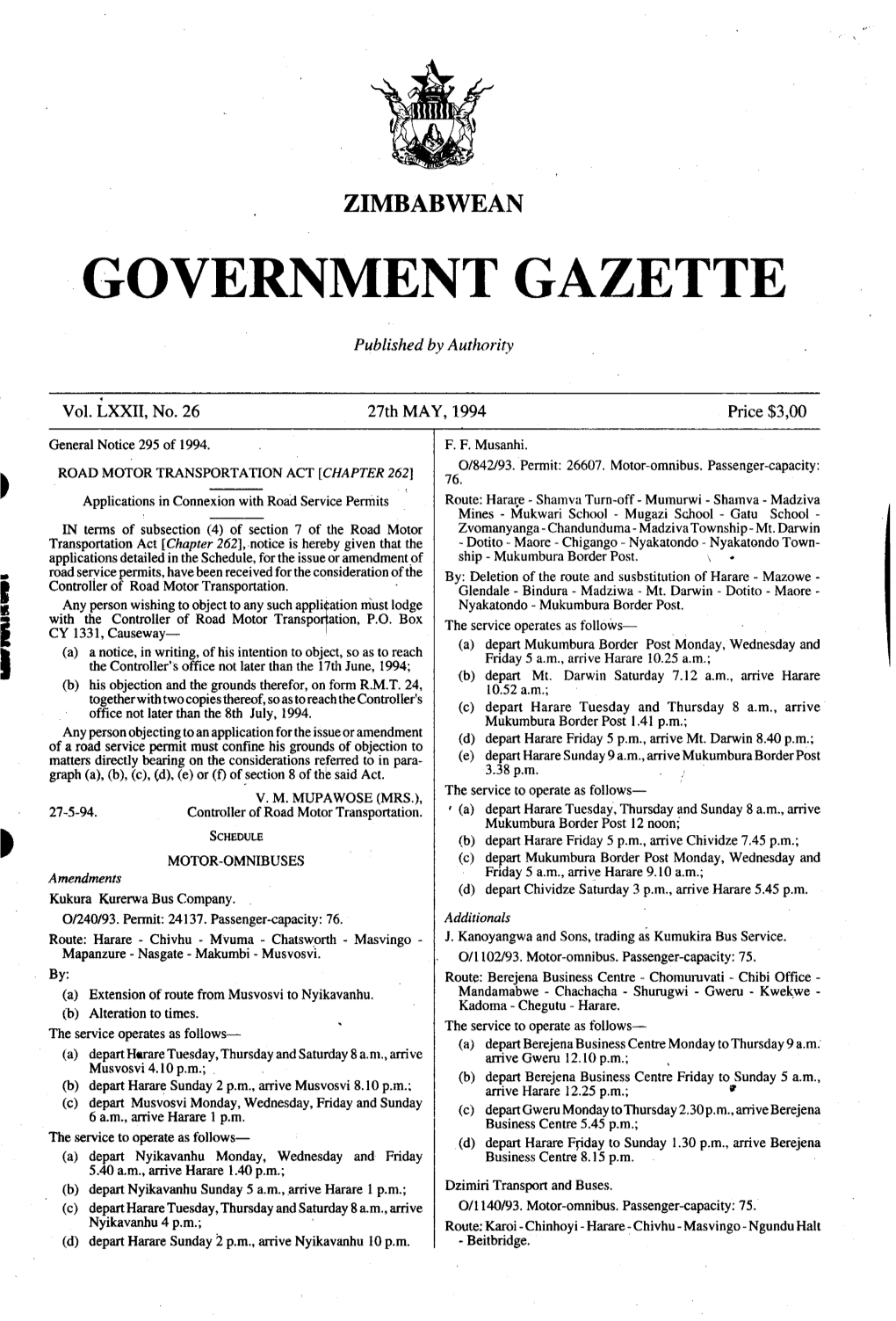 Zimbabwean Government Gazette