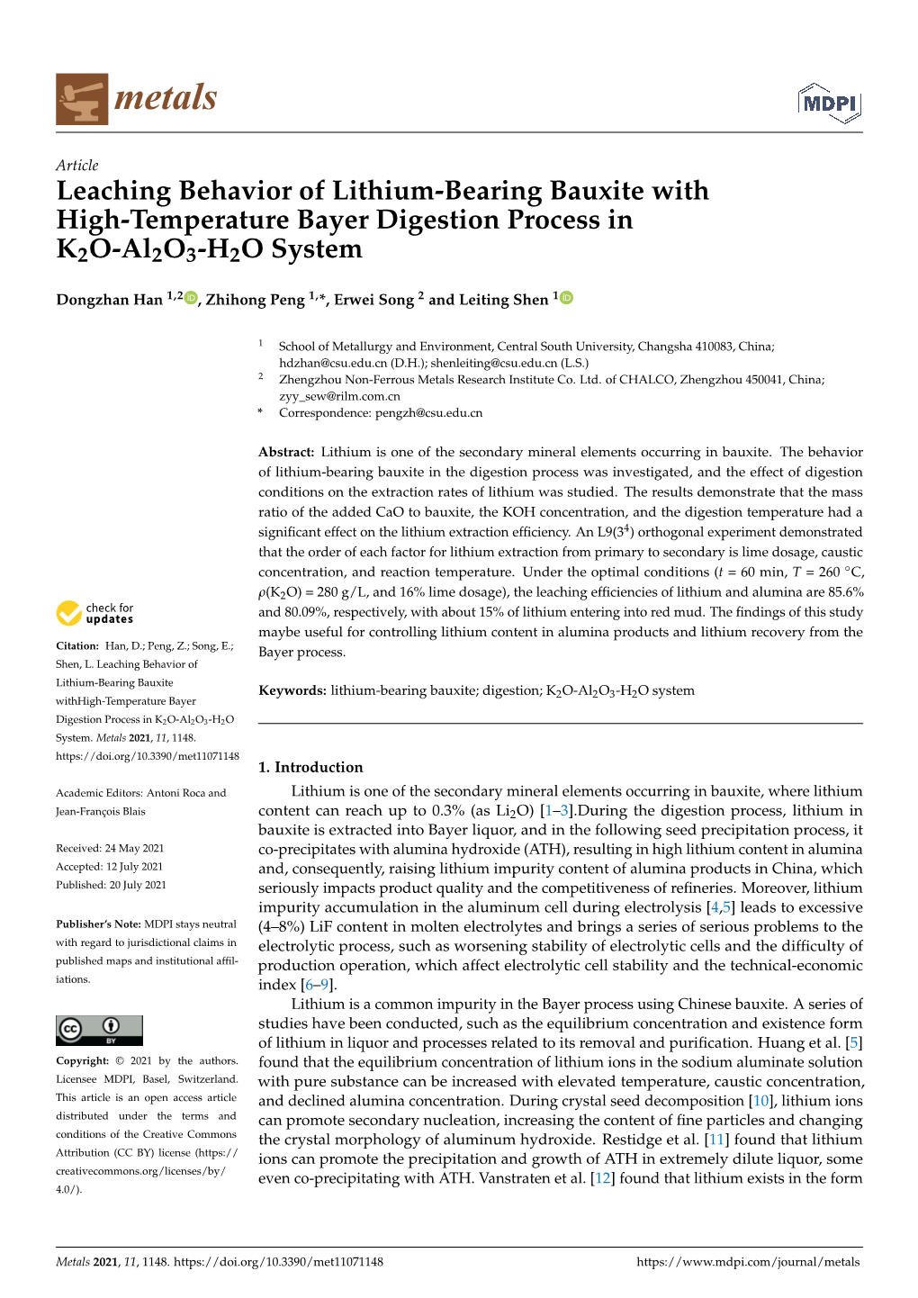 Leaching Behavior of Lithium-Bearing Bauxite with High-Temperature Bayer Digestion Process in K2O-Al2o3-H2O System