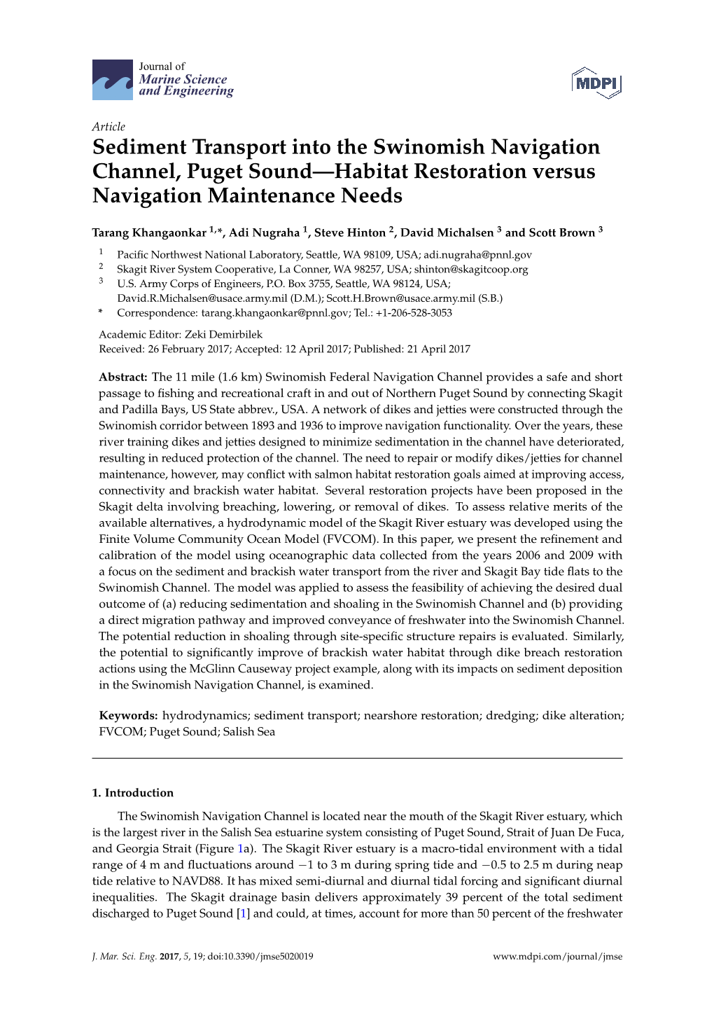 Sediment Transport Into the Swinomish Navigation Channel, Puget Sound—Habitat Restoration Versus Navigation Maintenance Needs