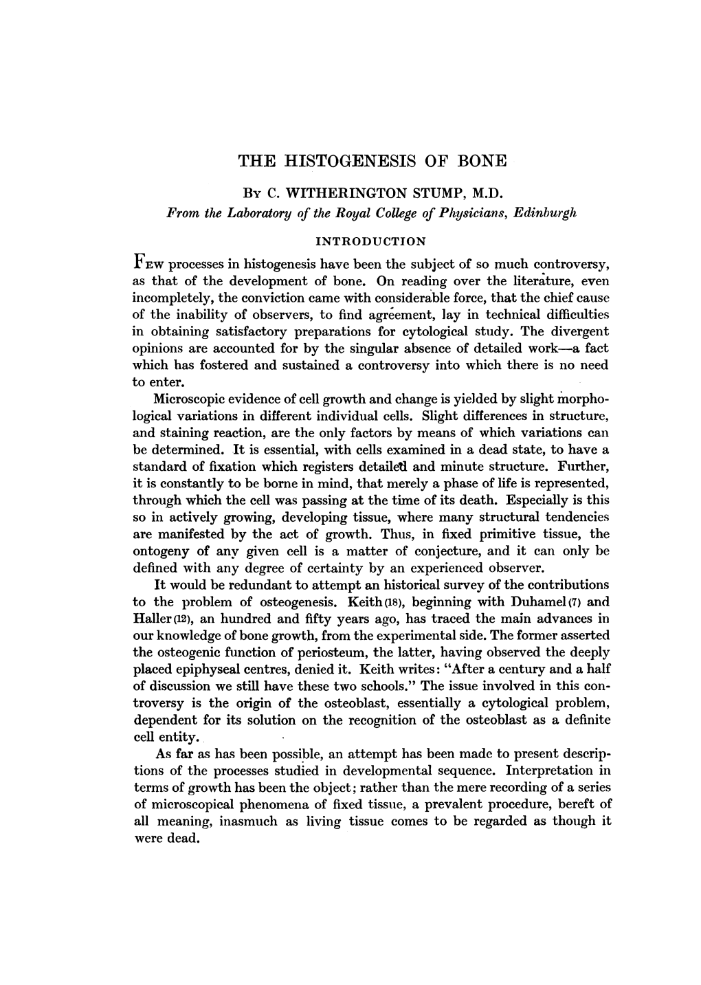 THE HISTOGENESIS of BONE by C