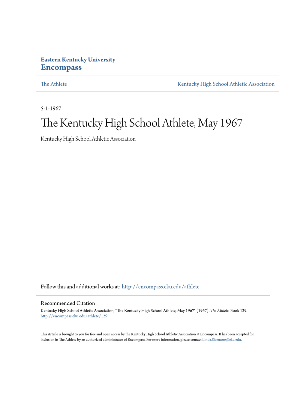 The Kentucky High School Athlete, May 1967 Kentucky High School Athletic Association