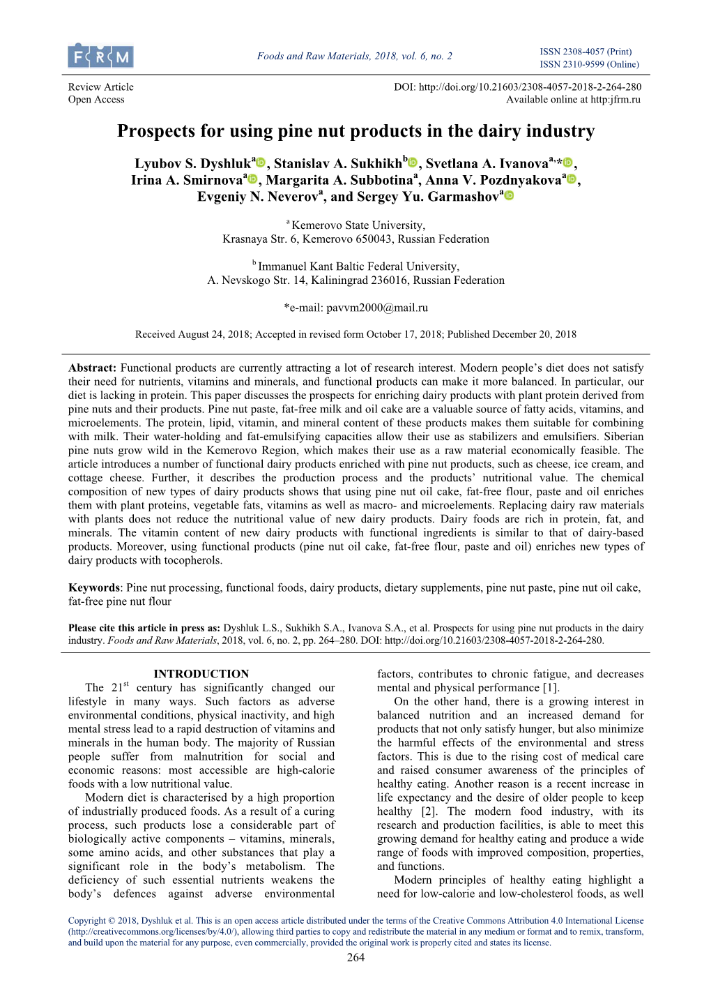 Prospects for Using Pine Nut Products in the Dairy Industry