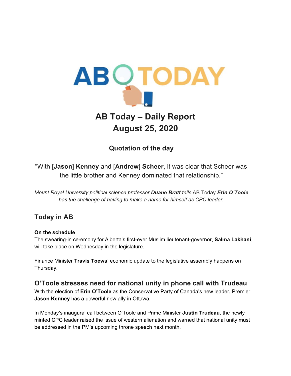 AB Today – Daily Report August 25, 2020