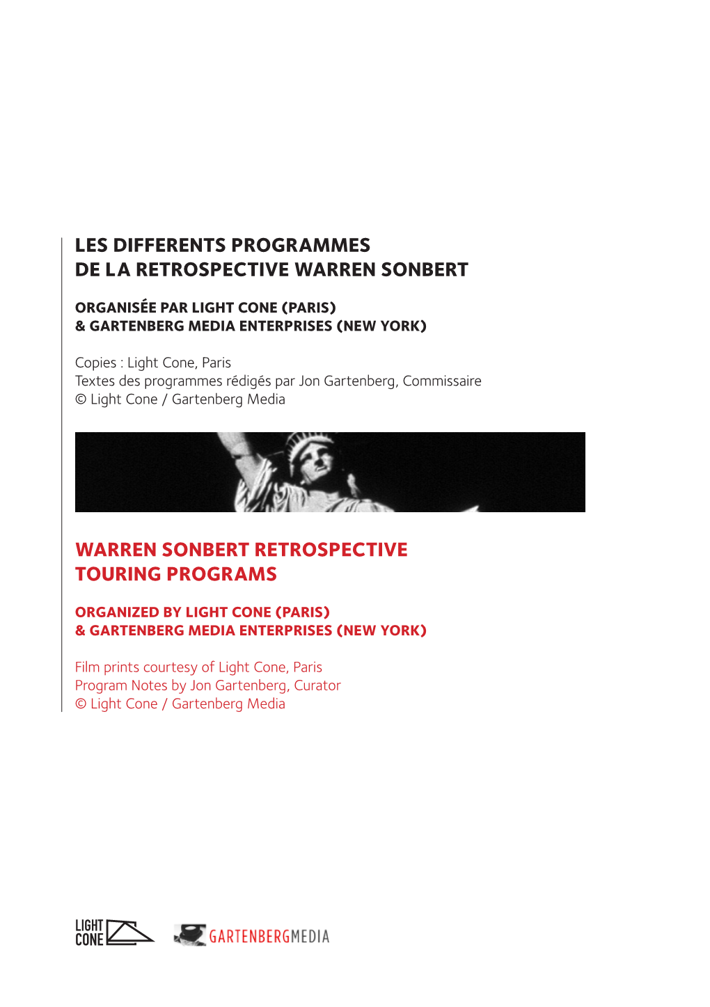 Les Differents Programmes De La Retrospective Warren Sonbert Warren Sonbert Retrospective Touring Programs