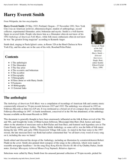 Harry Everett Smith - Wikipedia, the Free Encyclopedia 1/1/08 10:59 PM