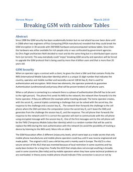 Breaking GSM with Rainbow Tables