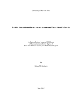 An Analysis of Queen Victoria's Portraits a Thesis Submitte