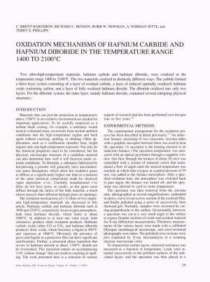 Oxidation Mechanisms of Hafnium Carbide and Hafnium Diboride in the Temperature Range 1400 to 2100°C
