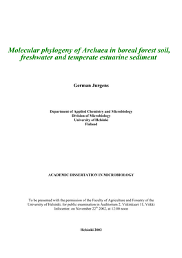 Molecular Phylogeny of Archaea in Boreal (Forest Soil And