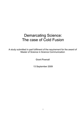 Demarcating Science: the Case of Cold Fusion