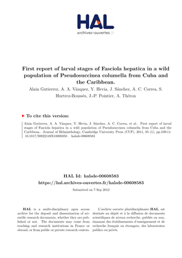 First Report of Larval Stages of Fasciola Hepatica in a Wild Population of Pseudosuccinea Columella from Cuba and the Caribbean