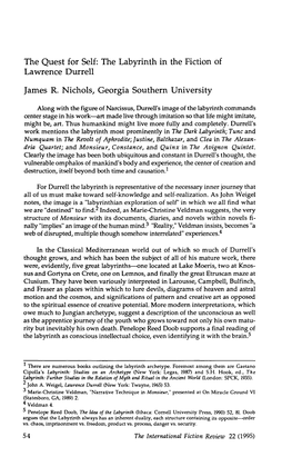 The Quest for Self: the Labyrinth in the Fiction of Lawrence Durrell James R. Nichols, Georgia Southern University